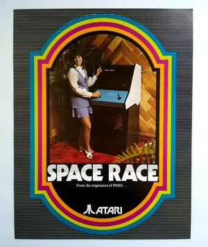 Space Race Arcade Game FLYER Original 1973 Retro Future Women Sci-Fi Ping Pong